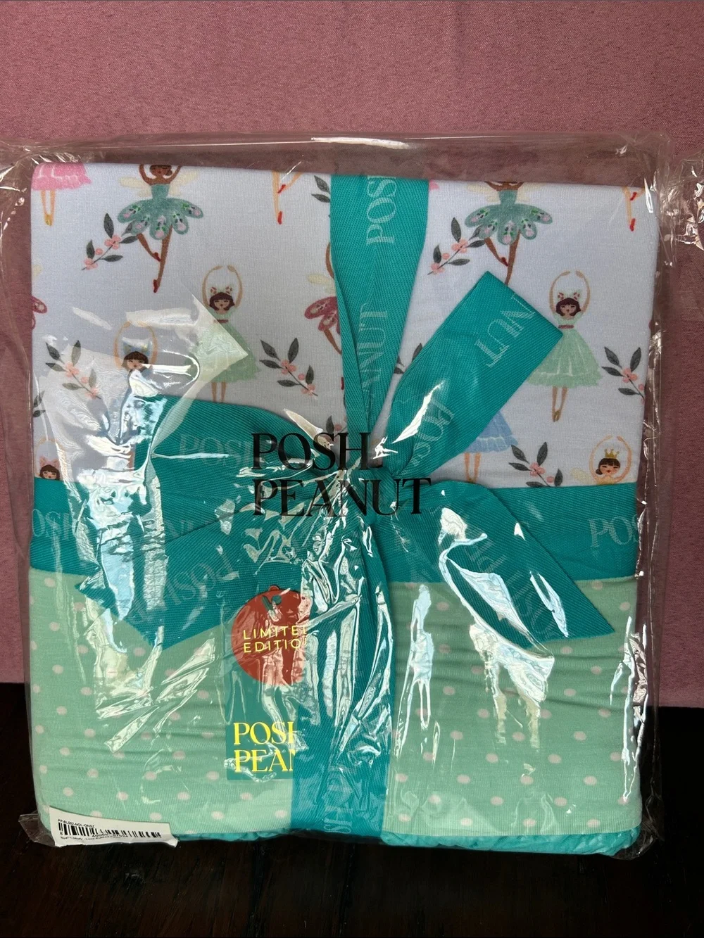 NWT Noel Luxe - Posh Peanut White Baby Blanket with Mint Ballerina & Teal Ribbon